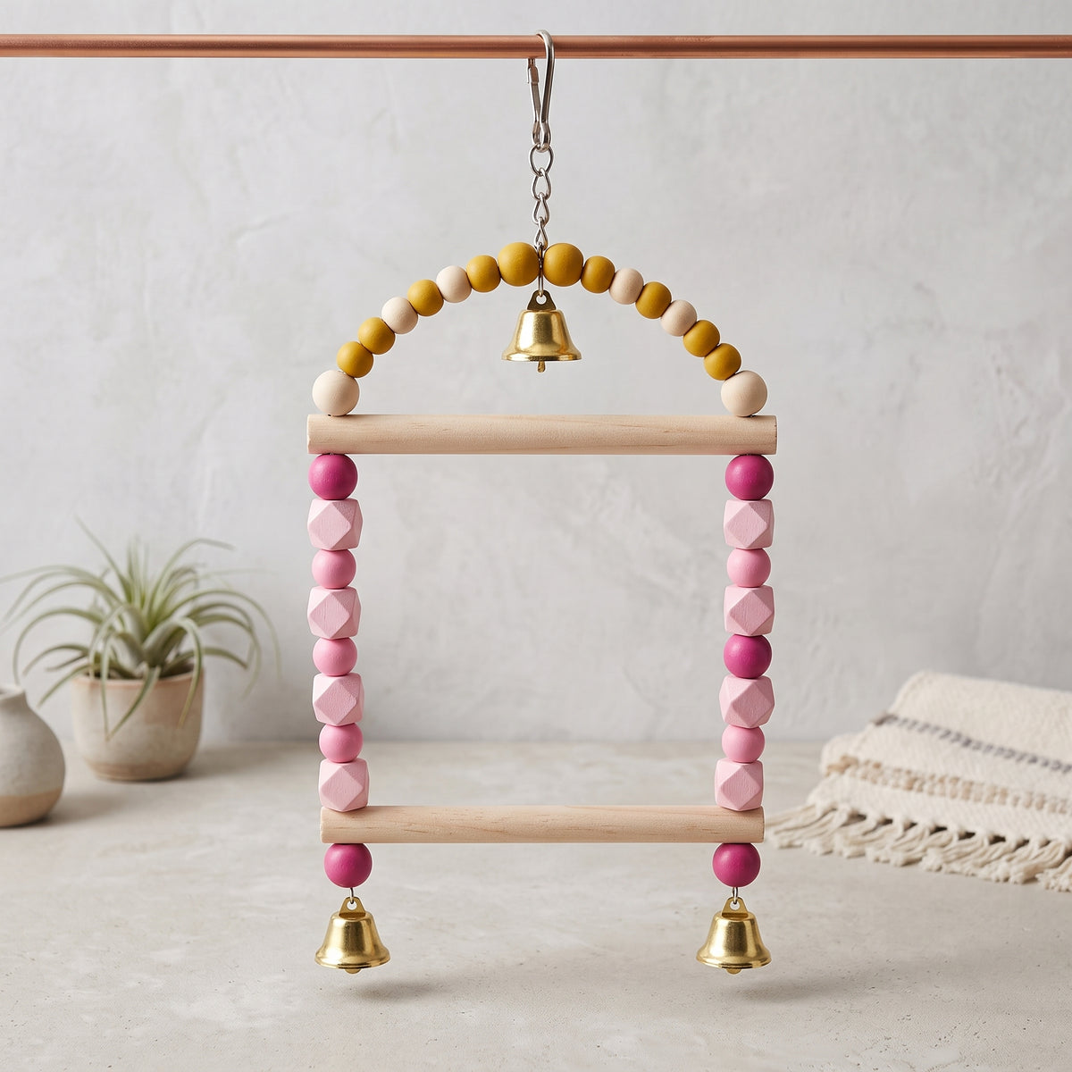 Wooden Bird Swing with Bells Toy