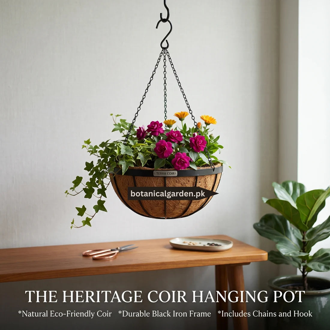 Metal Hanging Planter with Coco Coir Liner & Chain 8inch