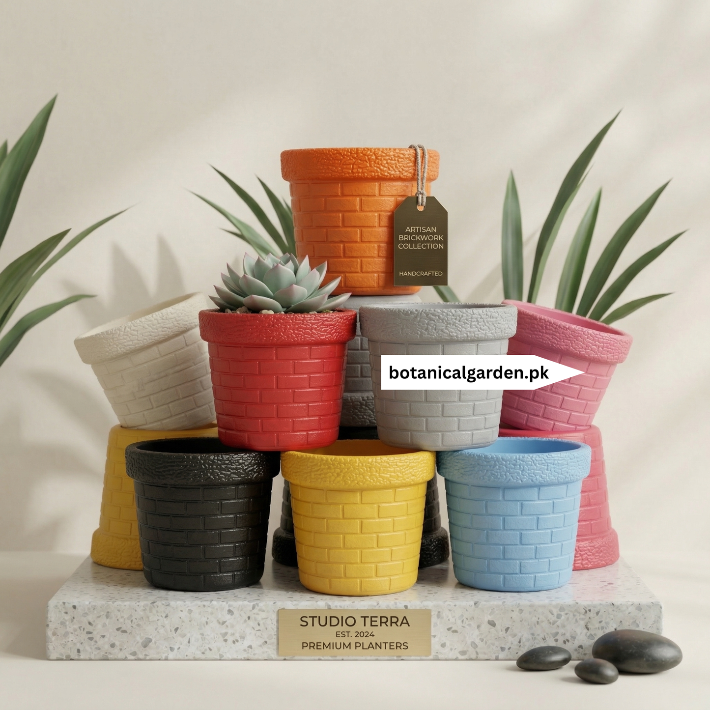 Fiber Brick Pattern Pot 6inch