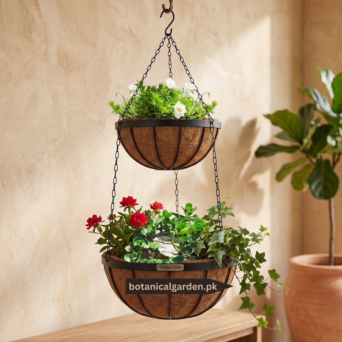 Double Coco Hanging iron Basket 8 Inch Upper & 10 Inch Lower