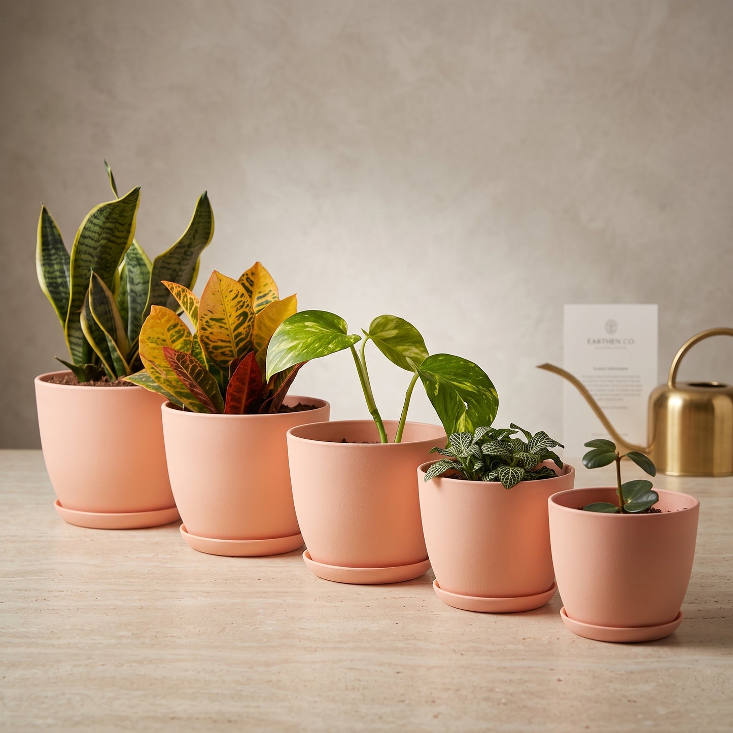 Premium 5-Piece Multi-Size Plastic Planter Pot Set with Saucers Drainage & Saucers