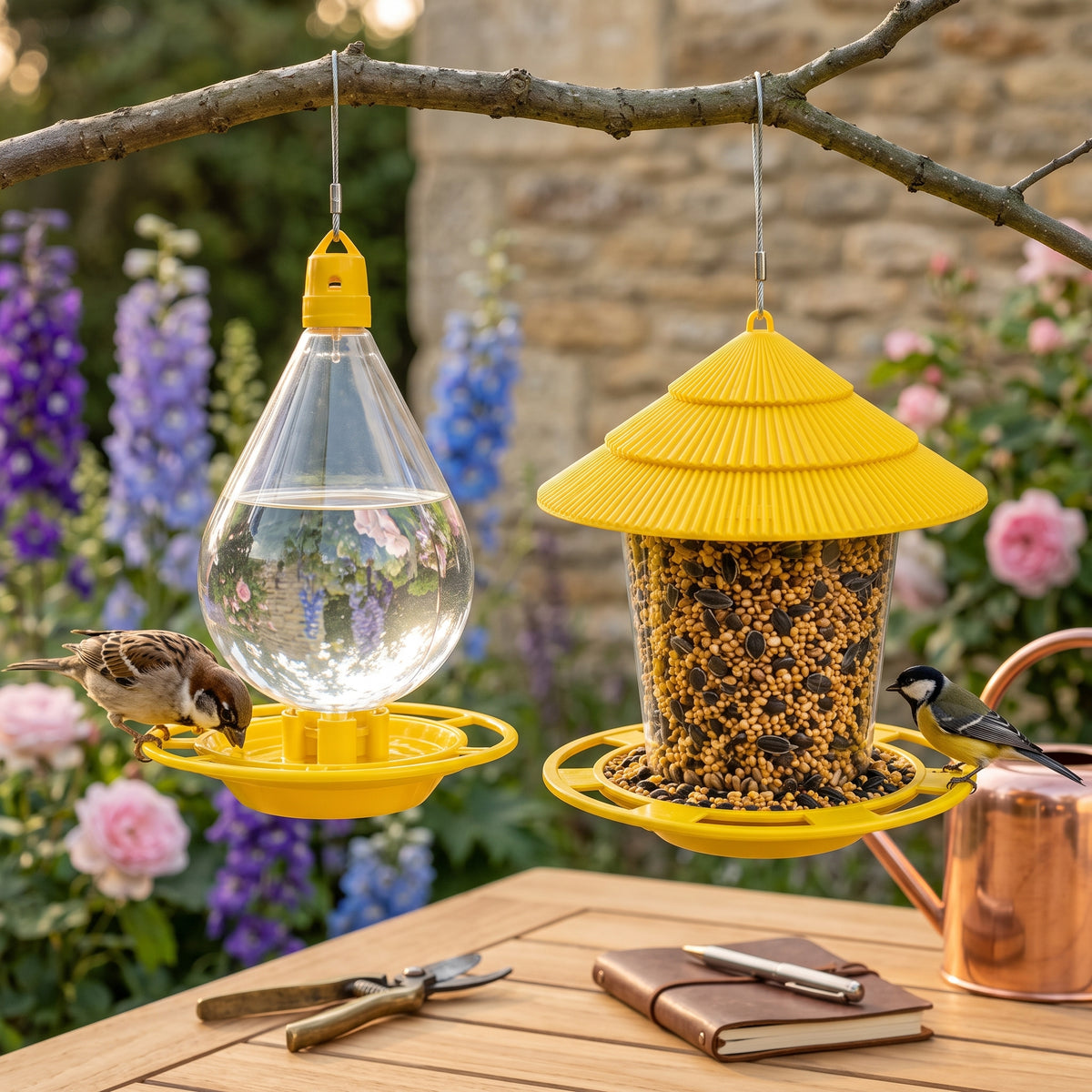 Premium Hanging Pair of 2  Birds Feeder & Drinker