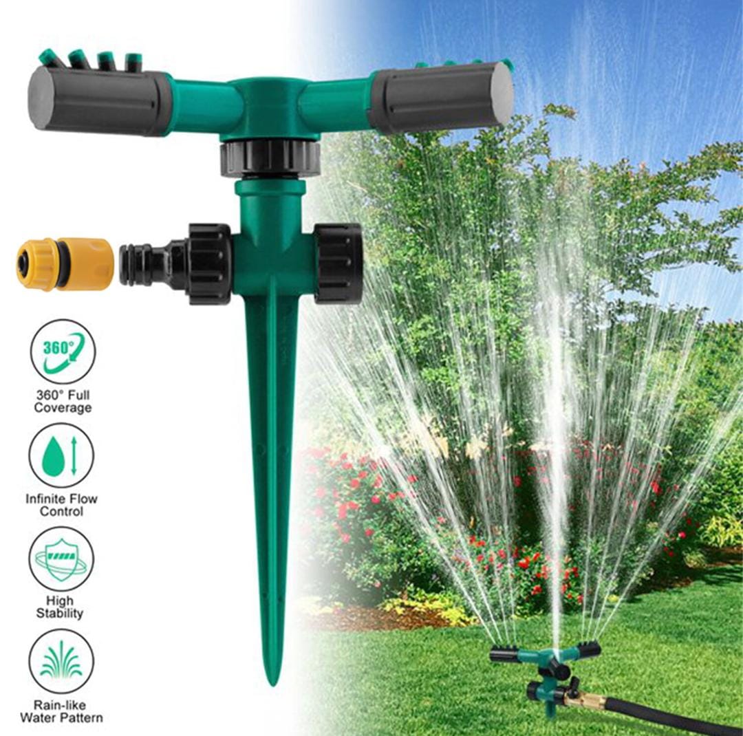 Garden Sprinkler with Ground Spike - Green (Automatic 360 Degree)