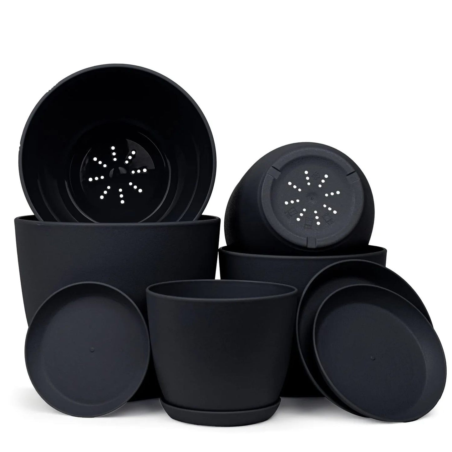 Premium 5-Piece Multi-Size Plastic Planter Pot Set with Saucers Drainage & Saucers
