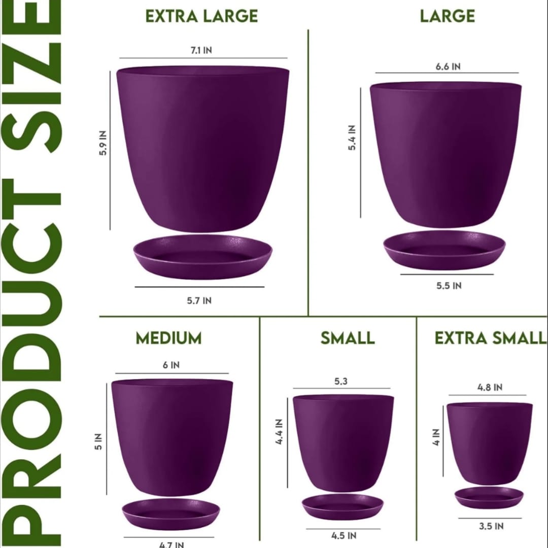 Premium 5-Piece Multi-Size Plastic Planter Pot Set with Saucers Drainage & Saucers
