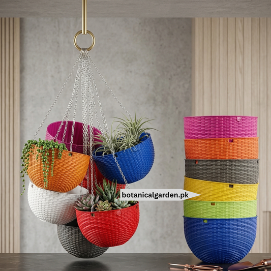 Rattan Pattern Hanging Basket With Steel Chain