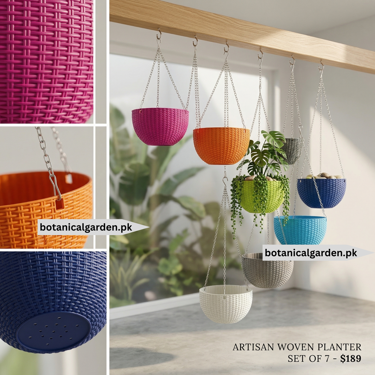 Rattan Pattern Hanging Basket With Steel Chain