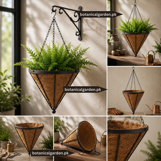 Metal Cone Hanging Planter with Coco Coir Liner & Chain