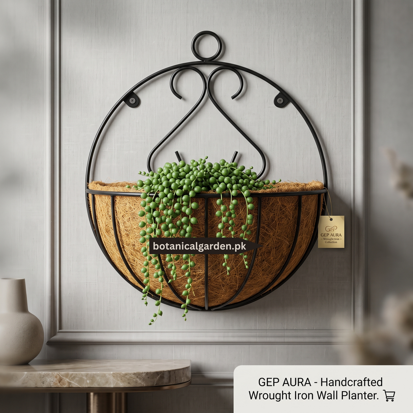 Metal Half-Moon Wall Hanging Basket with Coco Liner