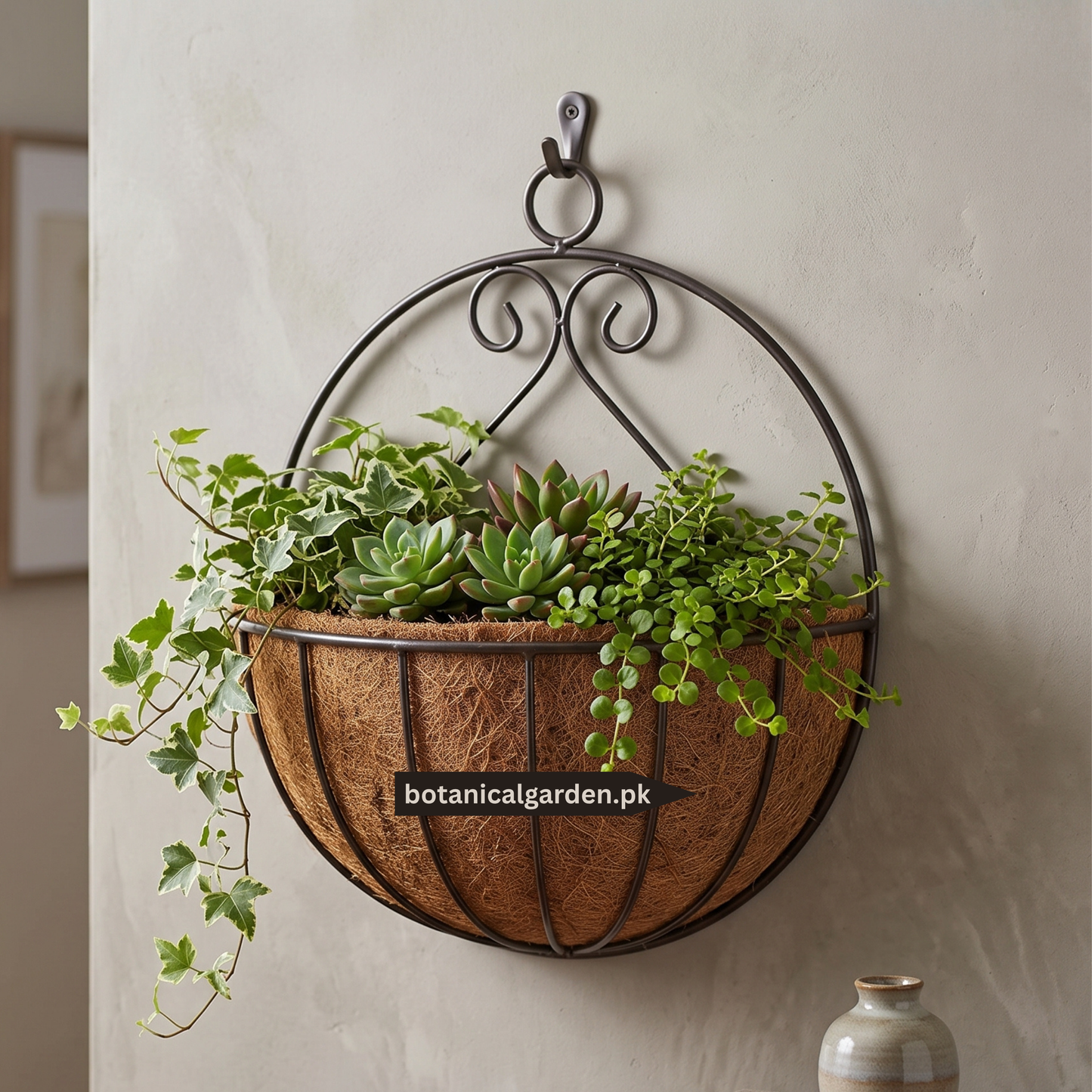 Metal Half-Moon Wall Hanging Basket with Coco Liner