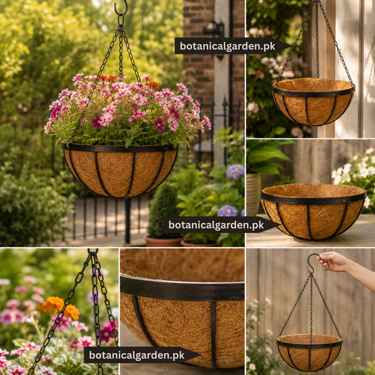 Metal Hanging Planter with Coco Coir Liner & Chain 8inch