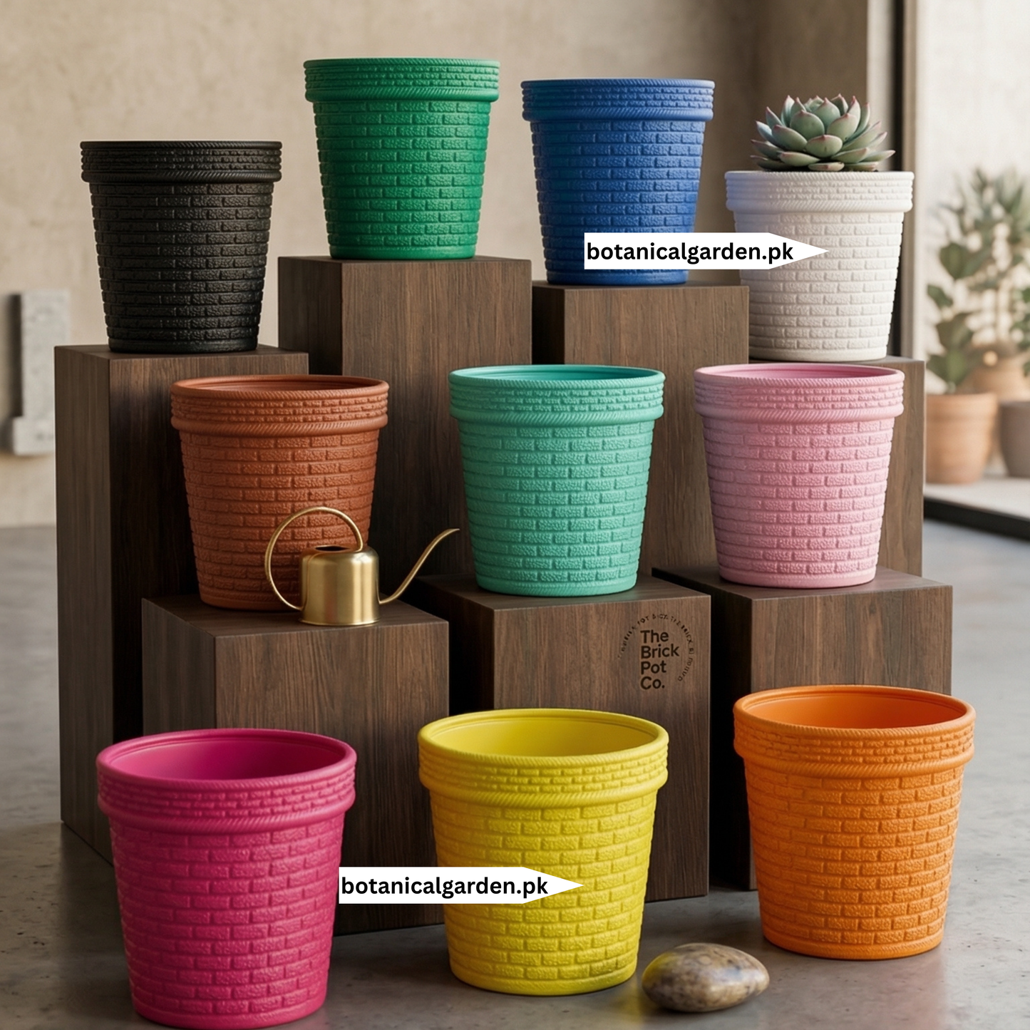 Plastic Fiber 3D brick texture Pot 9inch