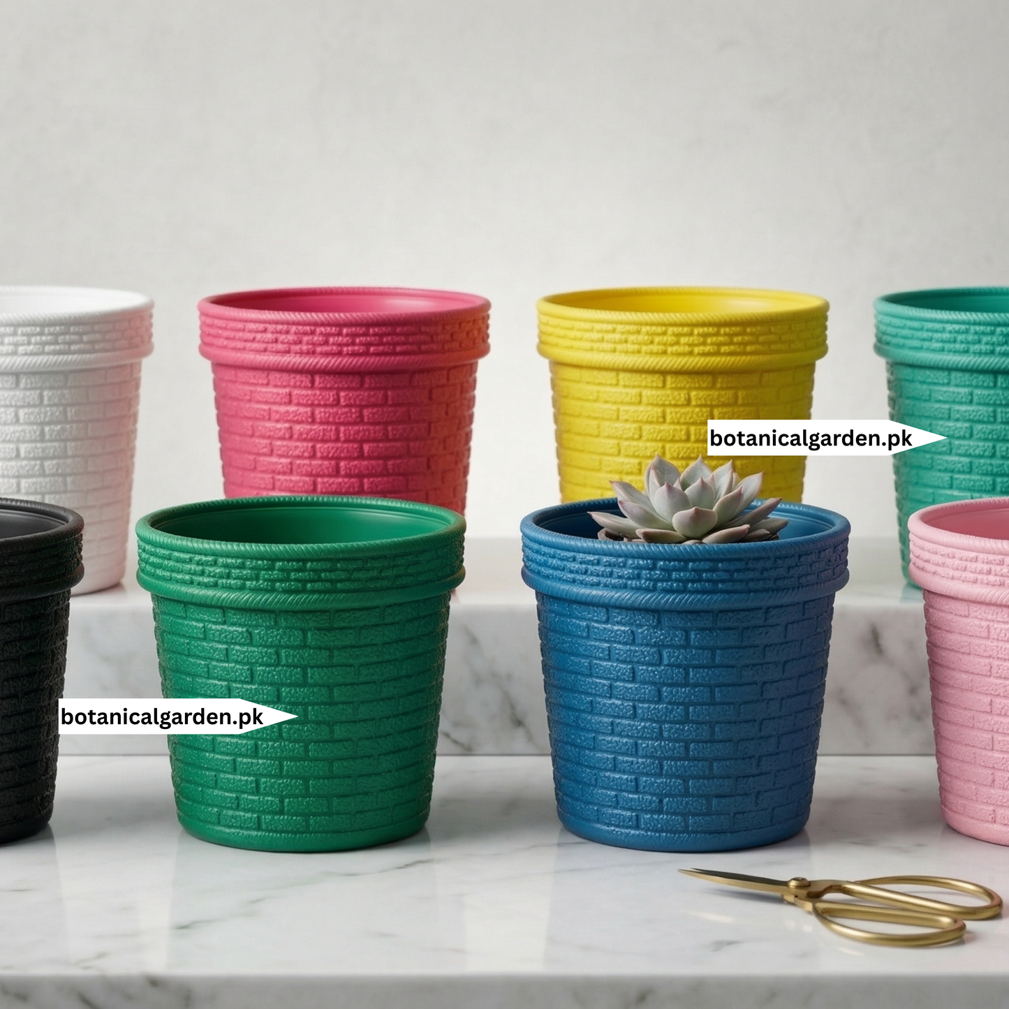 Plastic Fiber 3D brick texture Pot 9inch