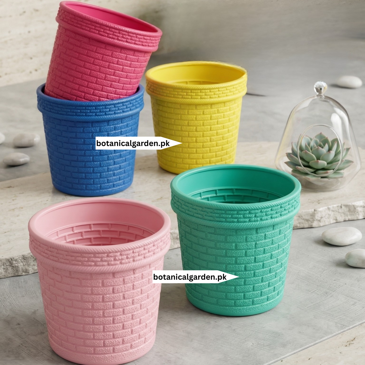 Plastic Fiber 3D brick texture Pot 9inch