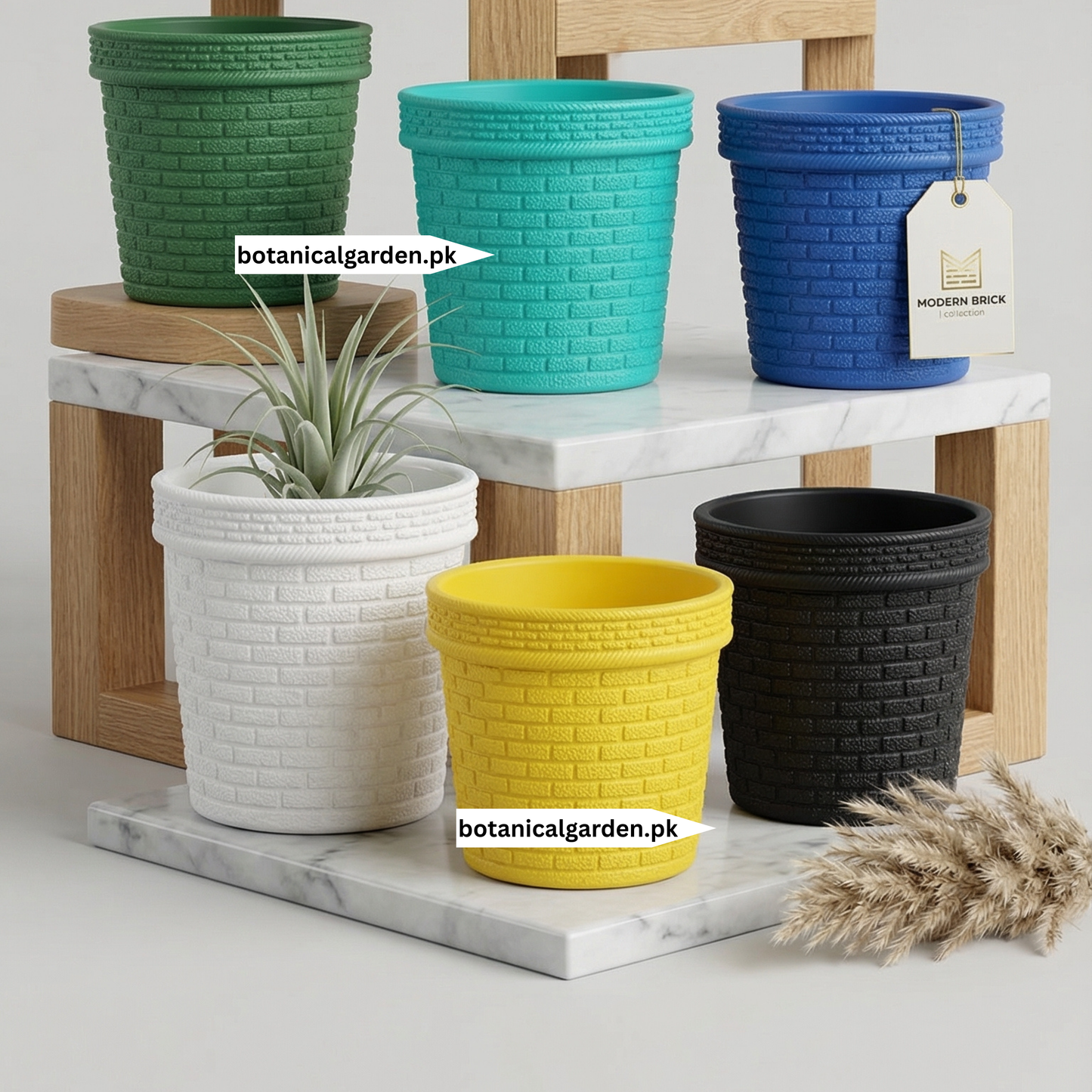 Plastic Fiber 3D brick texture Pot 9inch