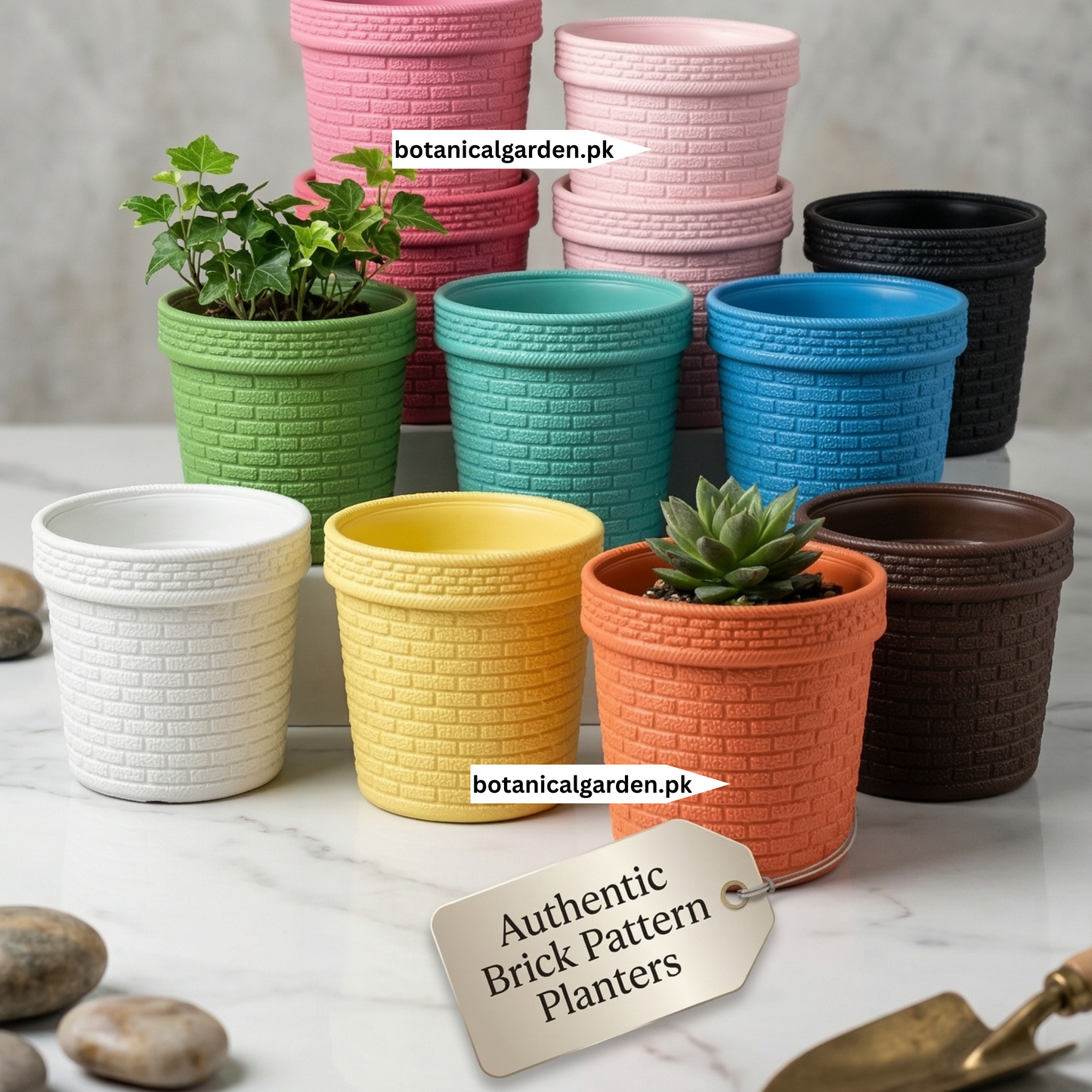 Plastic Fiber 3D brick texture Pot 9inch