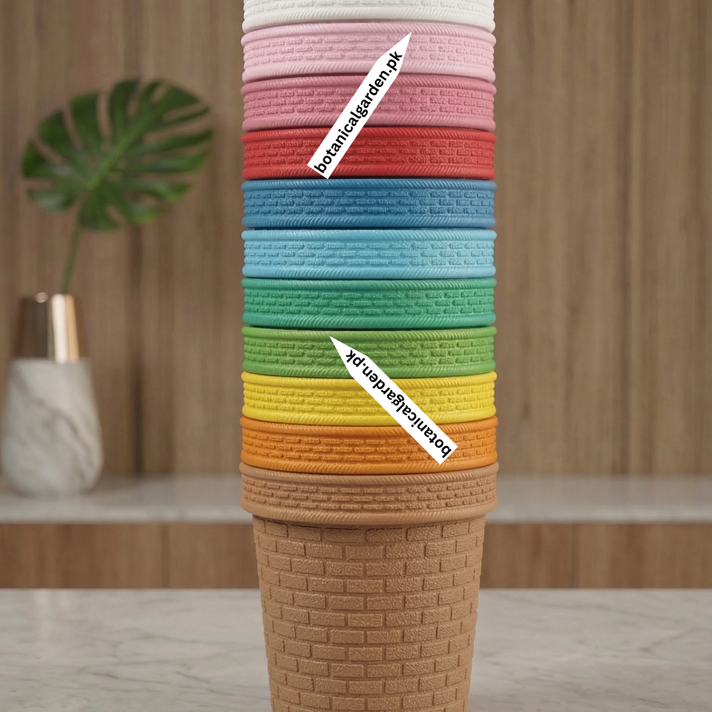 Plastic Fiber 3D brick texture Pot 9inch