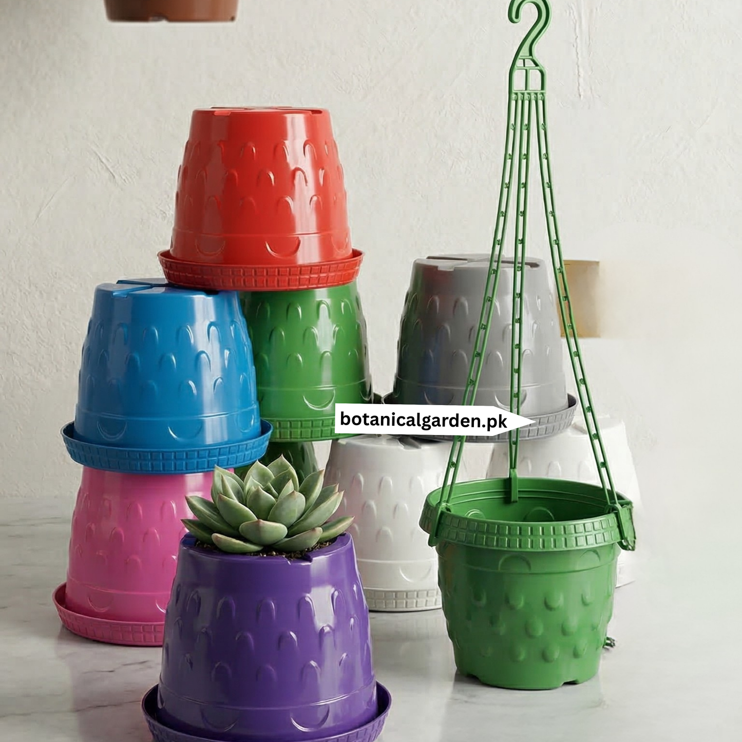 Colorful hanging pots