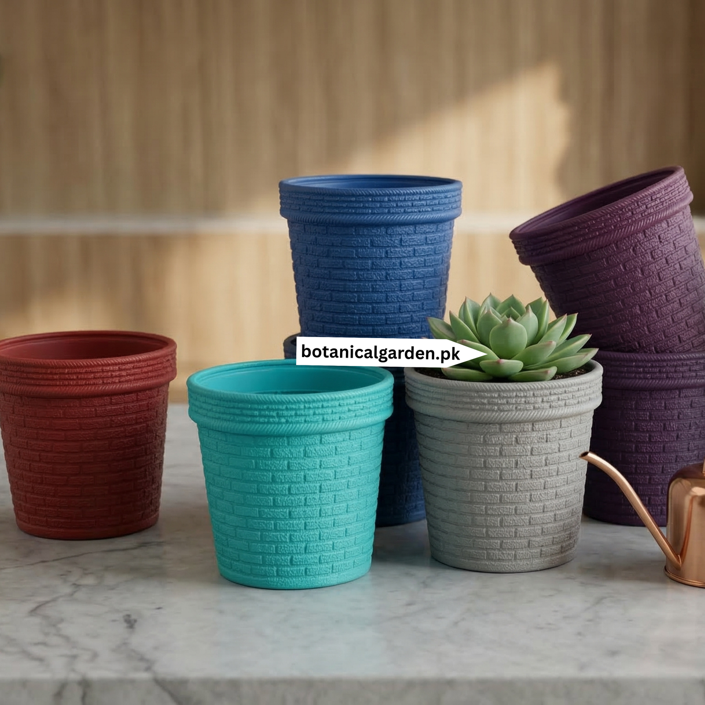 Plastic Fiber 3D Brick Texture Pot 8inch