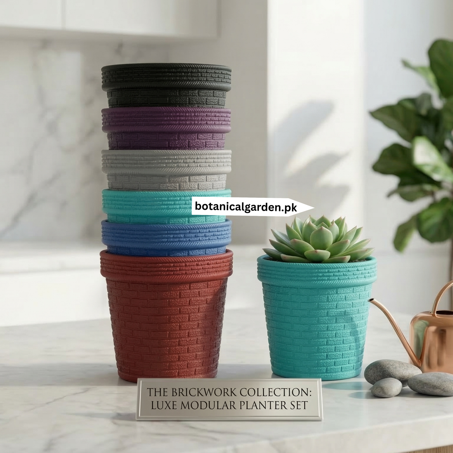 Plastic Fiber 3D Brick Texture Pot 8inch