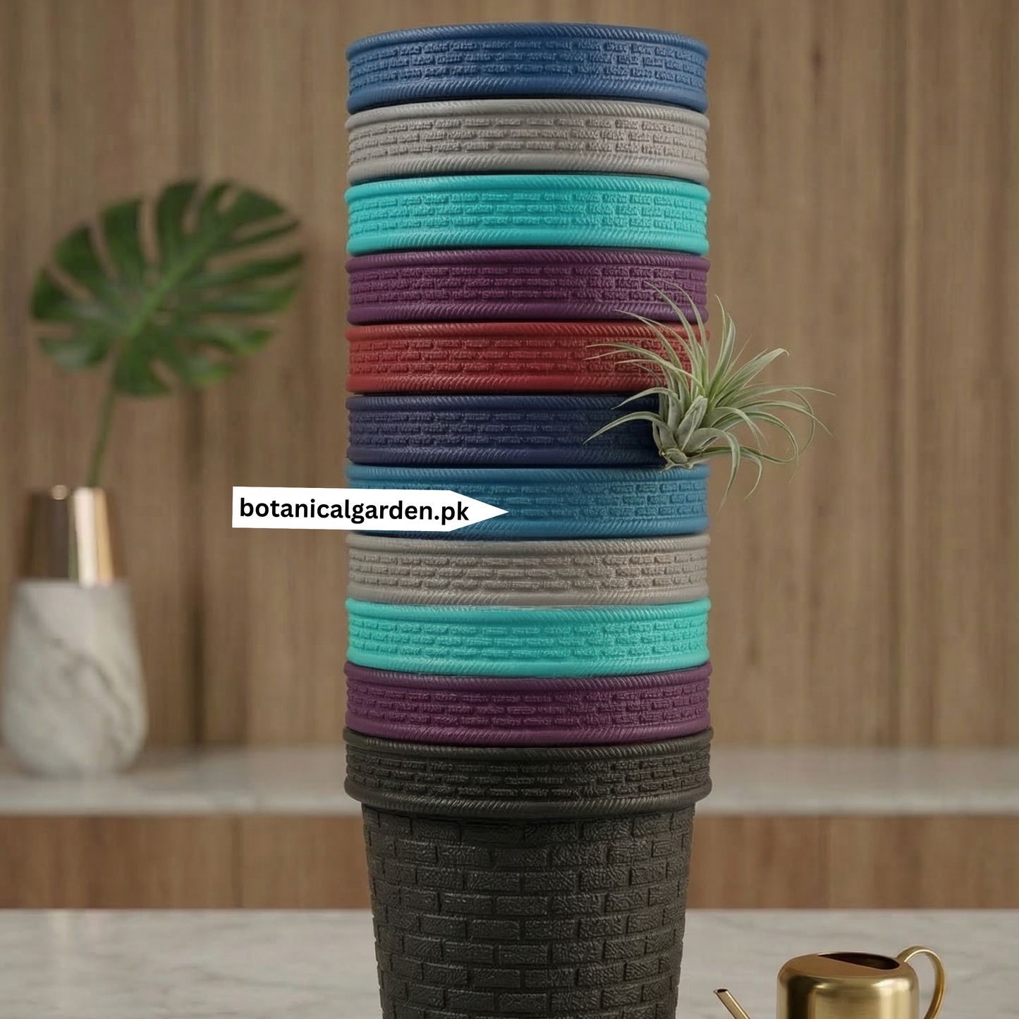 Plastic Fiber 3D Brick Texture Pot 8inch