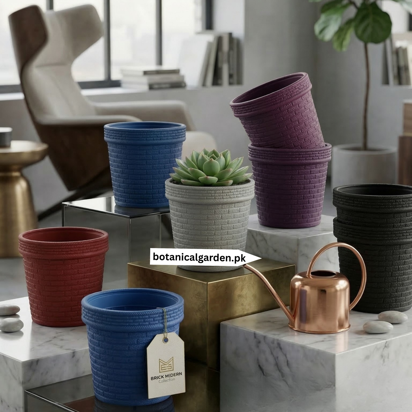 Plastic Fiber 3D Brick Texture Pot 8inch