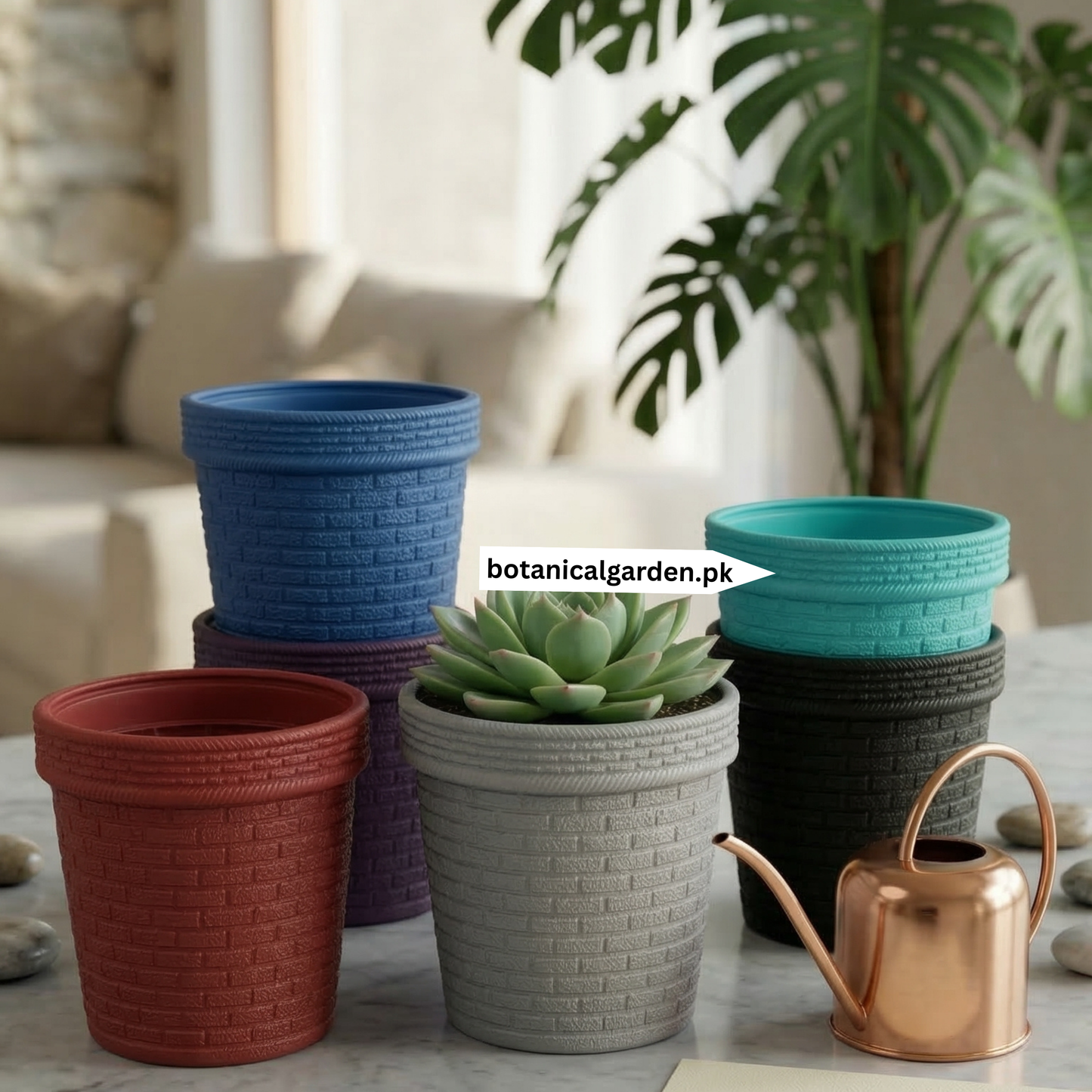 Plastic Fiber 3D Brick Texture Pot 8inch