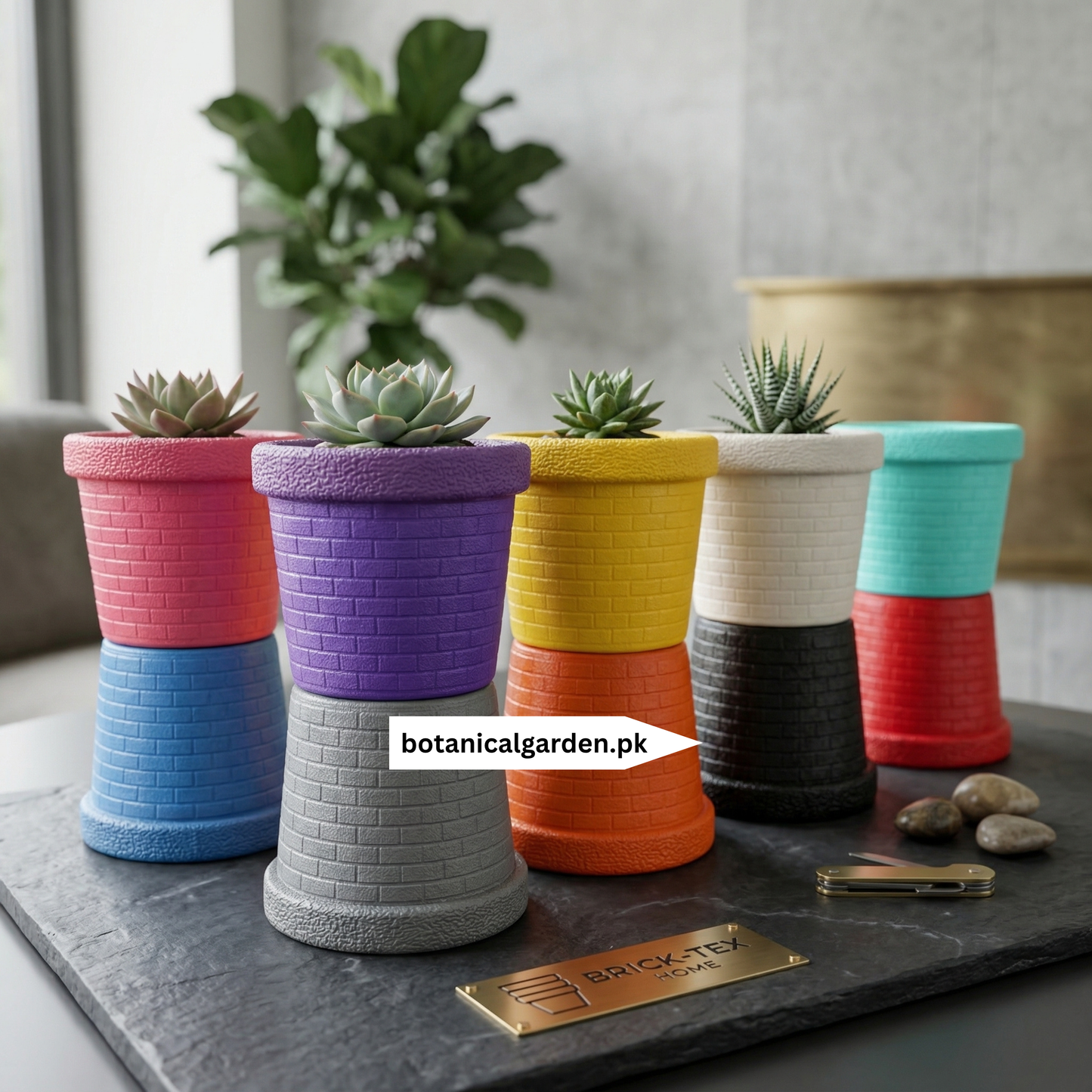 Fiber Brick Pattern Pot 8inch