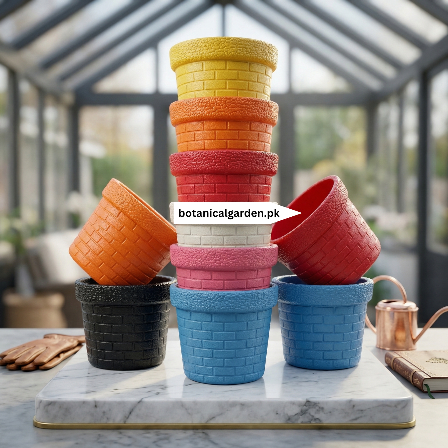 Fiber Brick Pattern Pot 6inch