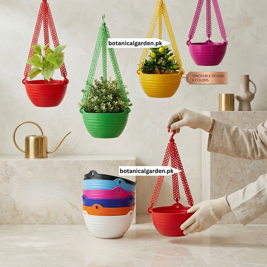 Ribbed Pattern Hanging Basket With Plastic Chain
