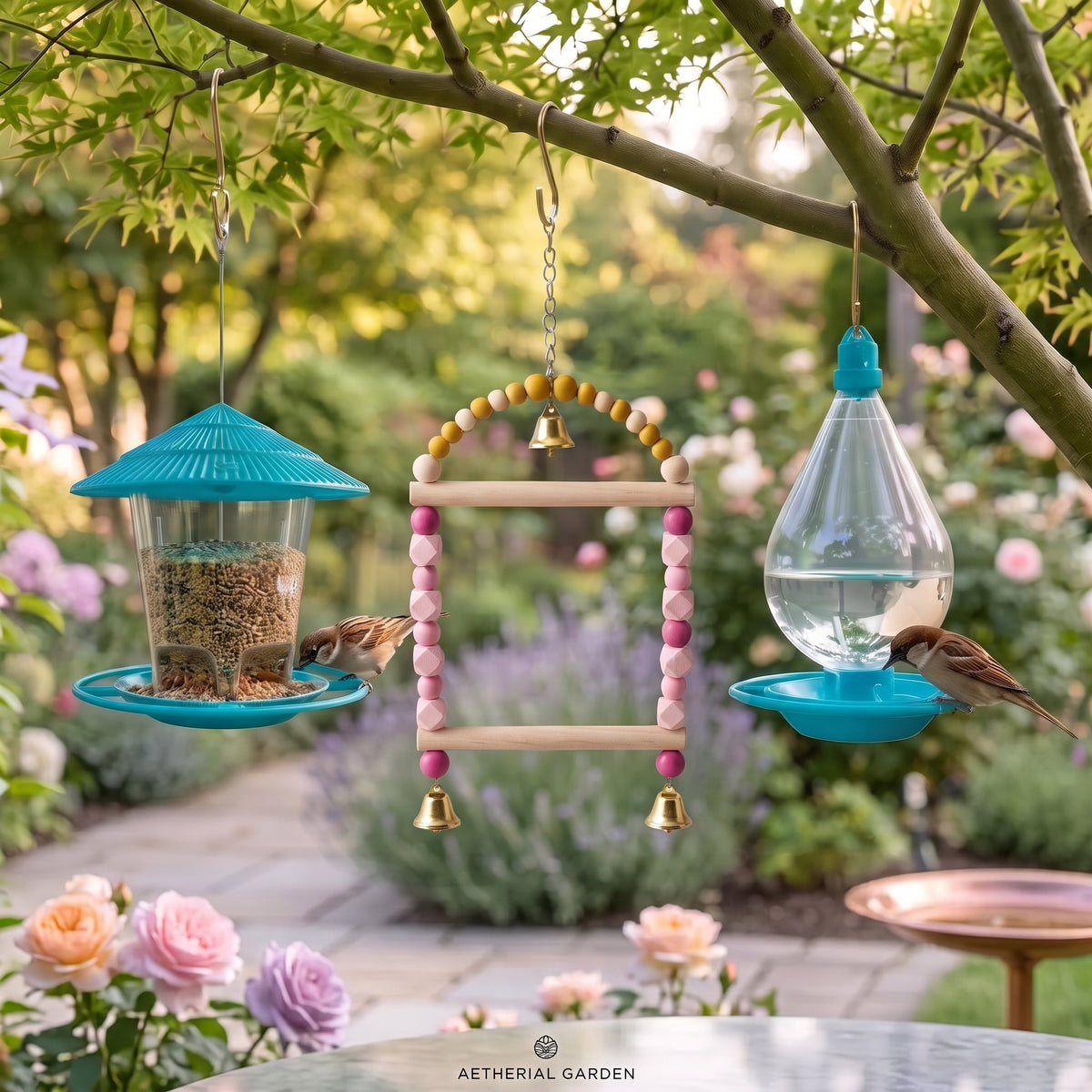 3-in-1 Hanging Bird Feeder, Drinker & Play Toy