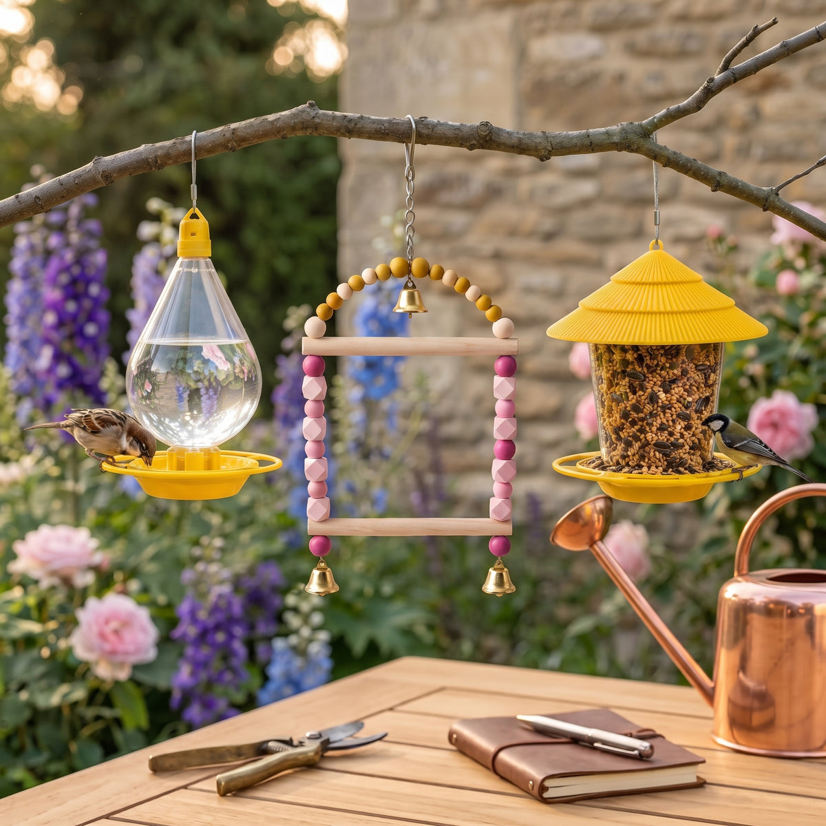 3-in-1 Hanging Bird Feeder, Drinker & Play Toy