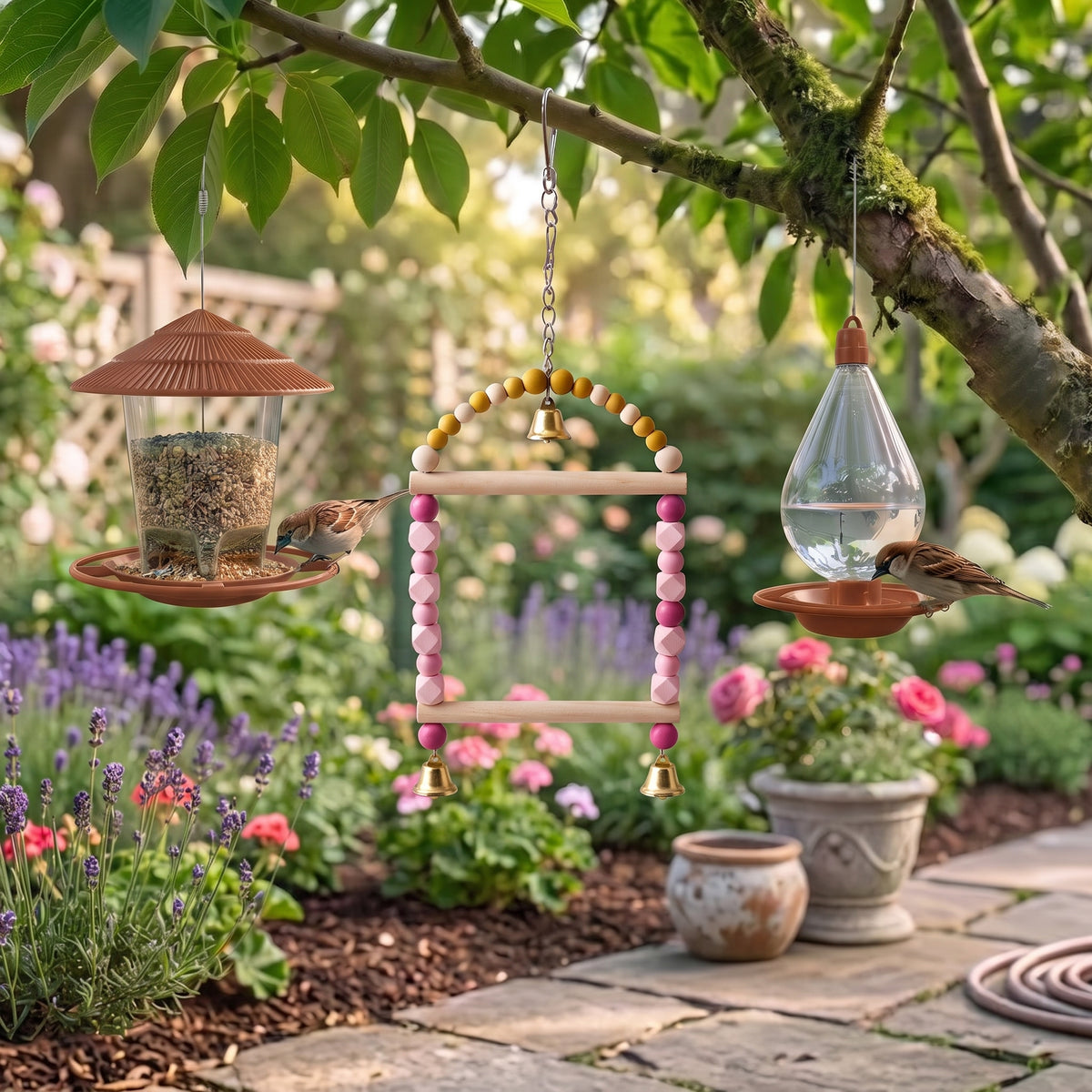 3-in-1 Hanging Bird Feeder, Drinker & Play Toy